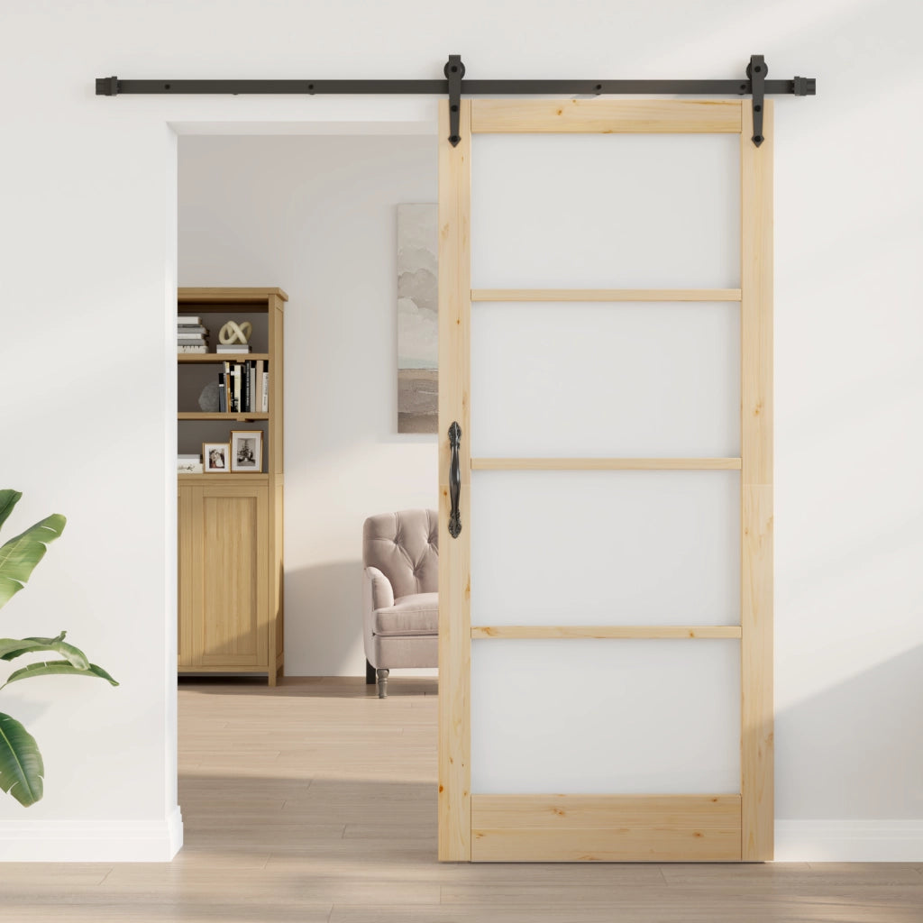Set di Porta Scorrevole  con Hardware 93x211 cm Legno Massello di Pino