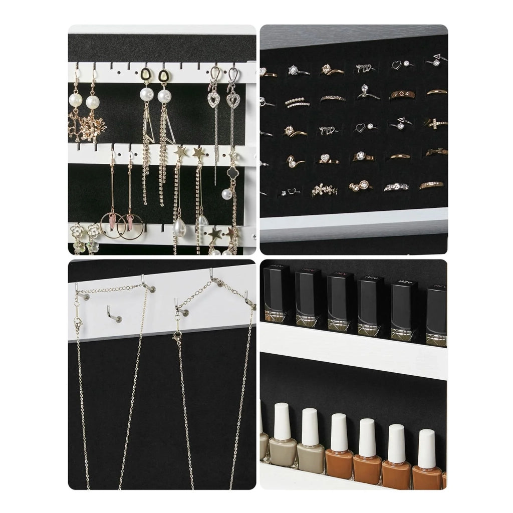 Mobiletto portagioie da parete mobiletto portaoggetti con specchio a figura intera e serratura 37 x 10,5 x 67 cm grande capacità bianco 12_0003936