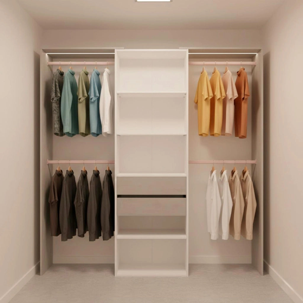 Armadio Guardaroba Da Terra Senza Porte Con 4 Barre Appendiabiti 4 Ripiani E 2 Cassetti Design Salvaspazio Per Camera Da Letto Cabina Armadietto 203 X 50 X 179 Cm Bianco Opaco Grigio Cemento