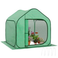Serra a Casetta Pieghevole con Ingresso a Cerniera, in Acciaio e PE, 150x148x148 cm, Verde