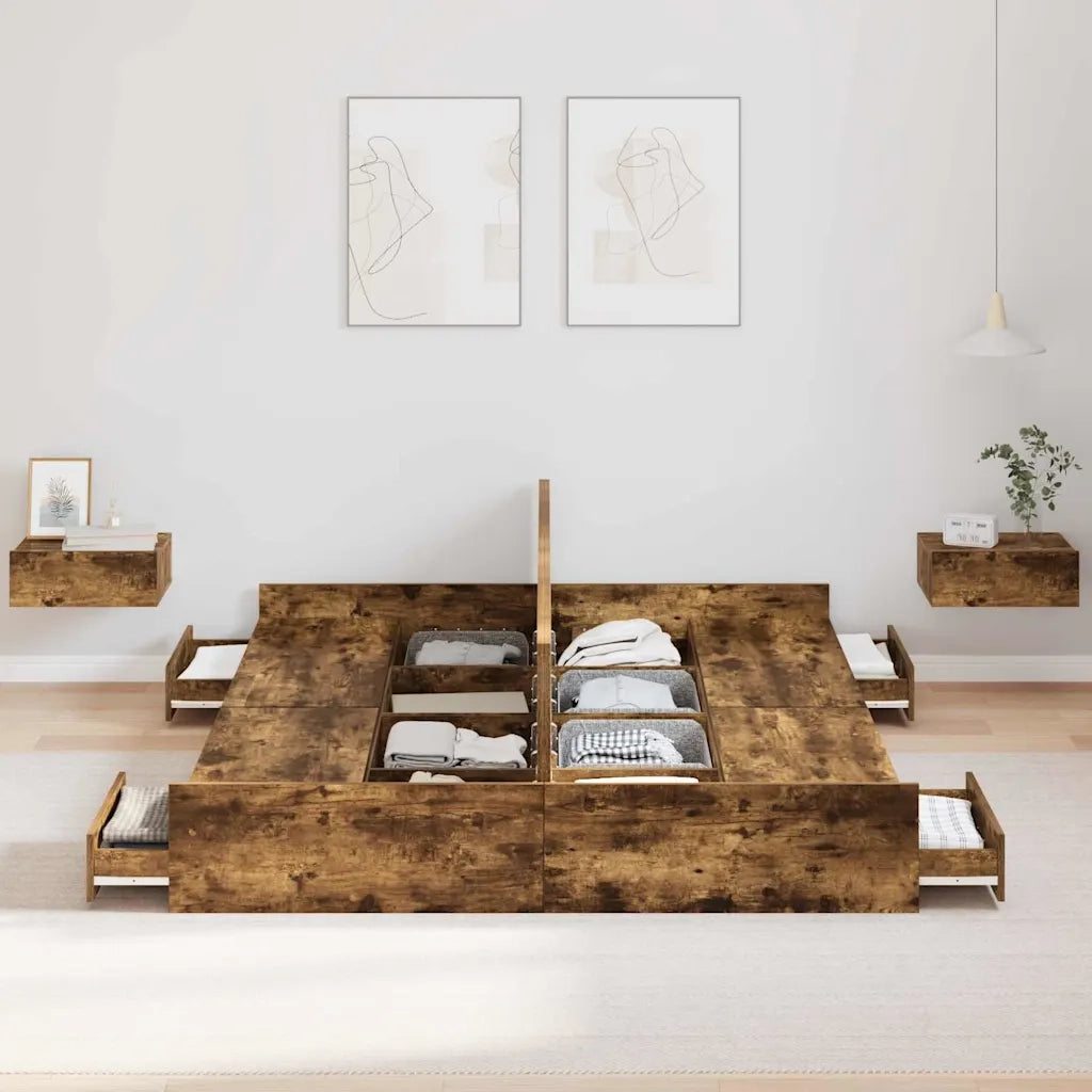 Struttura letto con contenitore Rovere fumé 160 x 200 cm 3335281