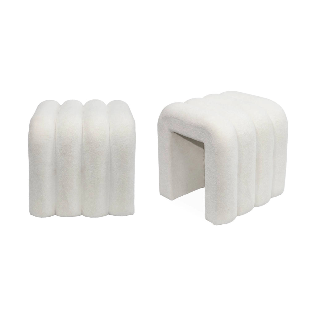 Set 2 pouf contemporanei in tessuto, bianco