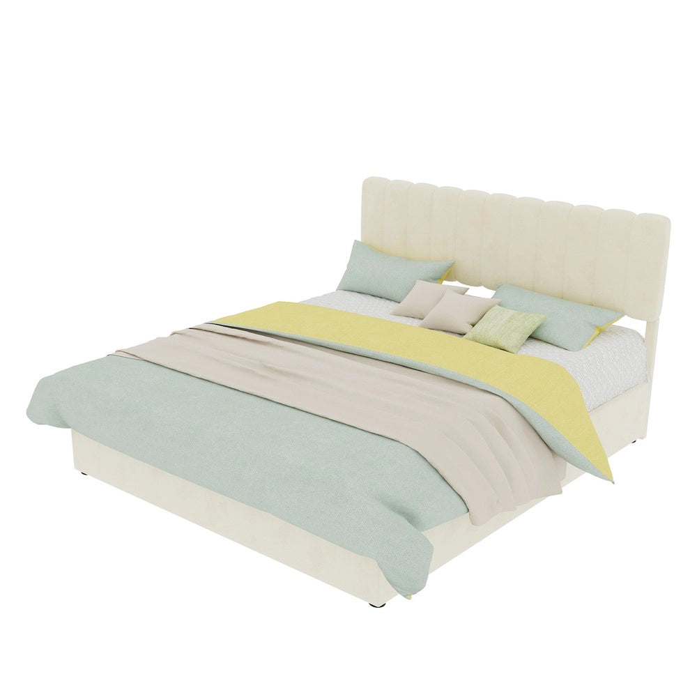 Letto Contenitore Imbottito con Testiera ¨C MINIMAL ¨C Beige 160x200 con Materasso