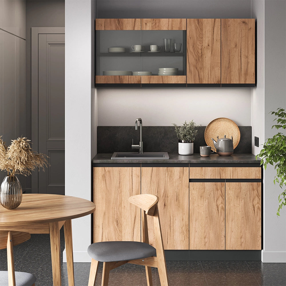 Vicco Cucina monoblocco Quercia dorata/antracite 140 cm , PL Marmo