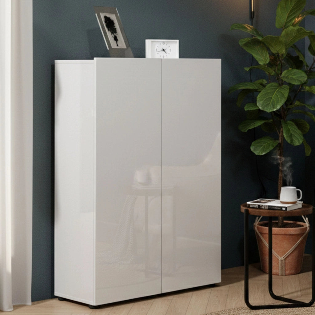 Mobile Portascarpe Liberata, Scarpiera 18 Paia Made in Italy, 80x34x115h cm Bianco Lucido