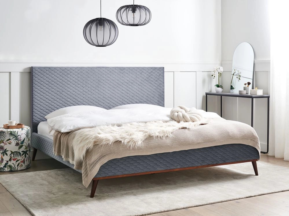 Letto 180 x 200 cm Tessuto grigio con struttura imbottita a nido d'ape trapuntato