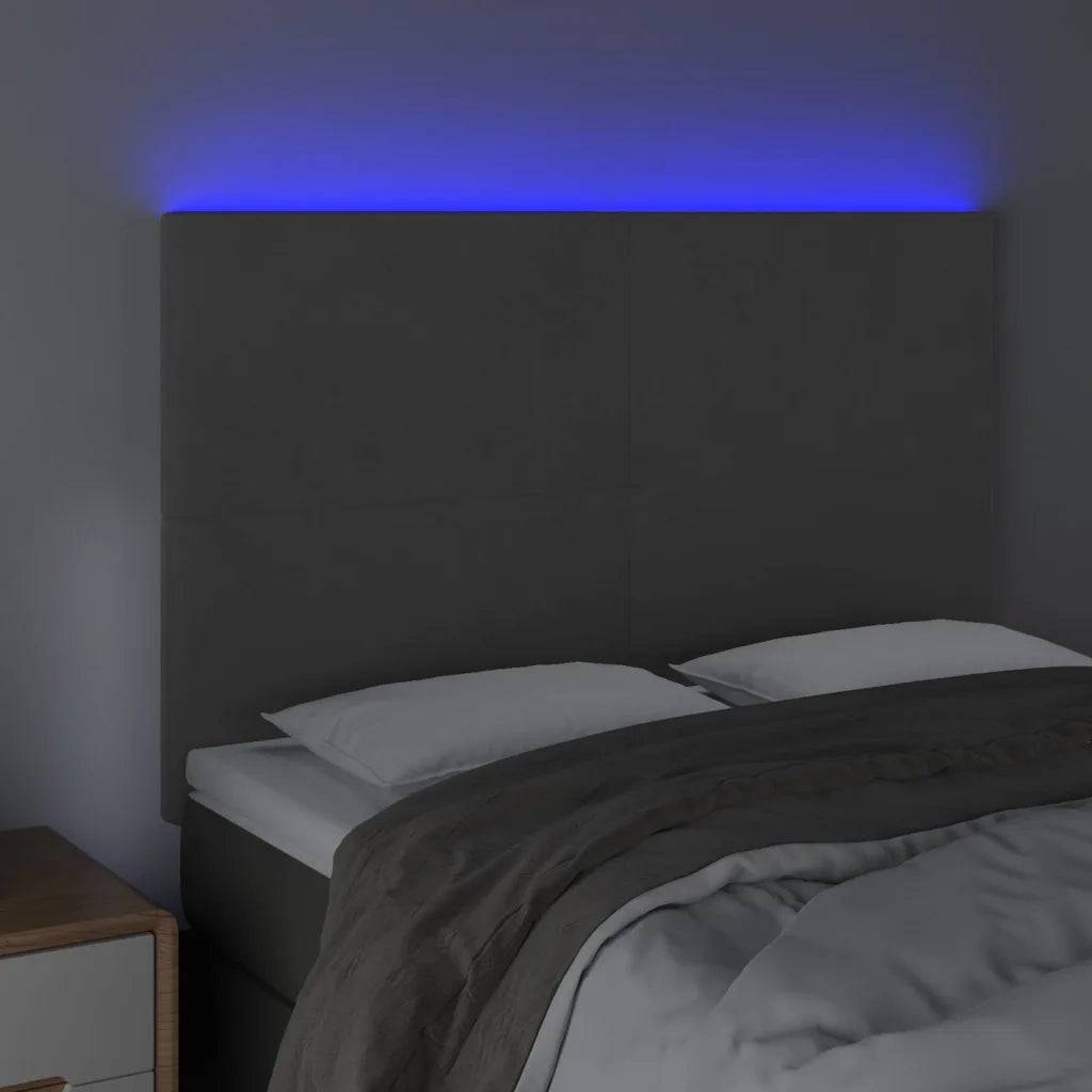 Testiera | Testata a LED Grigio Scuro 144x5x118/128cm in Velluto