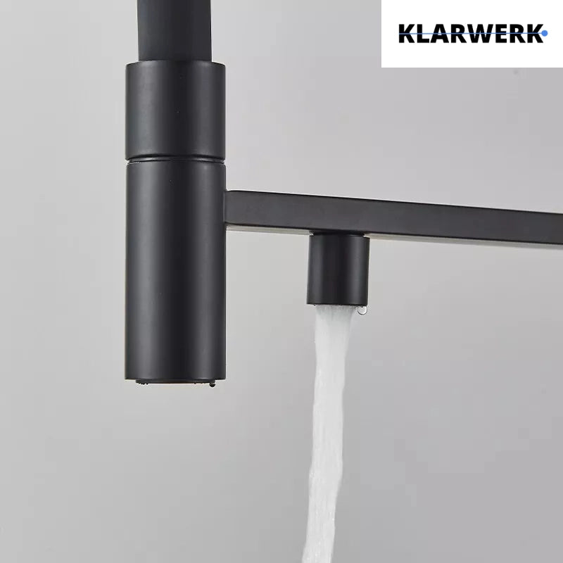 Lana | Rubinetto  estraibile 3 vie nero opaco | miscelatore da cucina per acqua potabile in acciaio inossidabile | Girevole a 360 iltra 3 connessioni