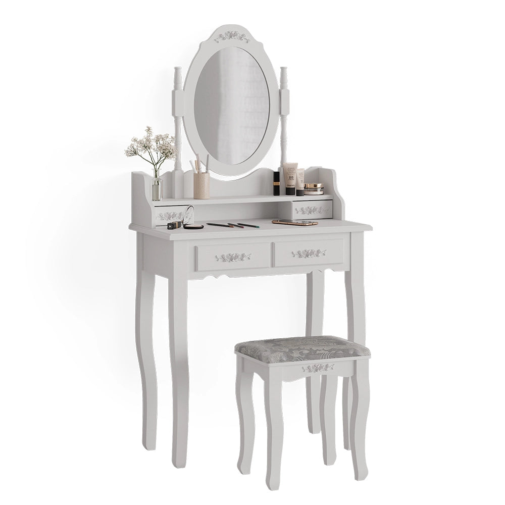Vicco Tavolo da toeletta Bianco 75 cm con sgabello