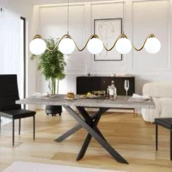 Lampadario a sospensione moderno da soffitto con 5 sfere in vetro bianco per G9