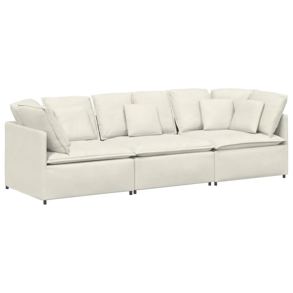 Divano Modulare con Cuscini in Velluto Crema 3321286
