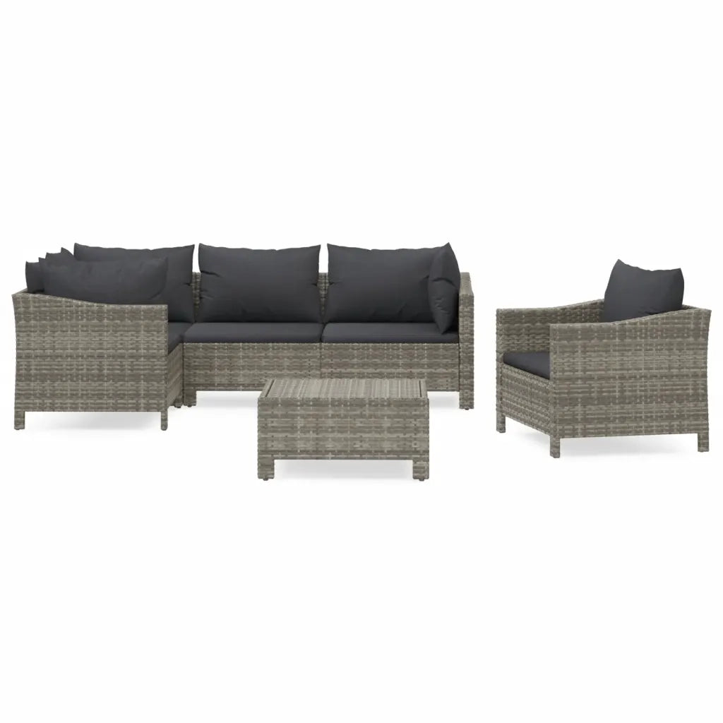 Set Divani da Giardino 6 pz con Cuscini in Polyrattan Grigiocod mxl 124589