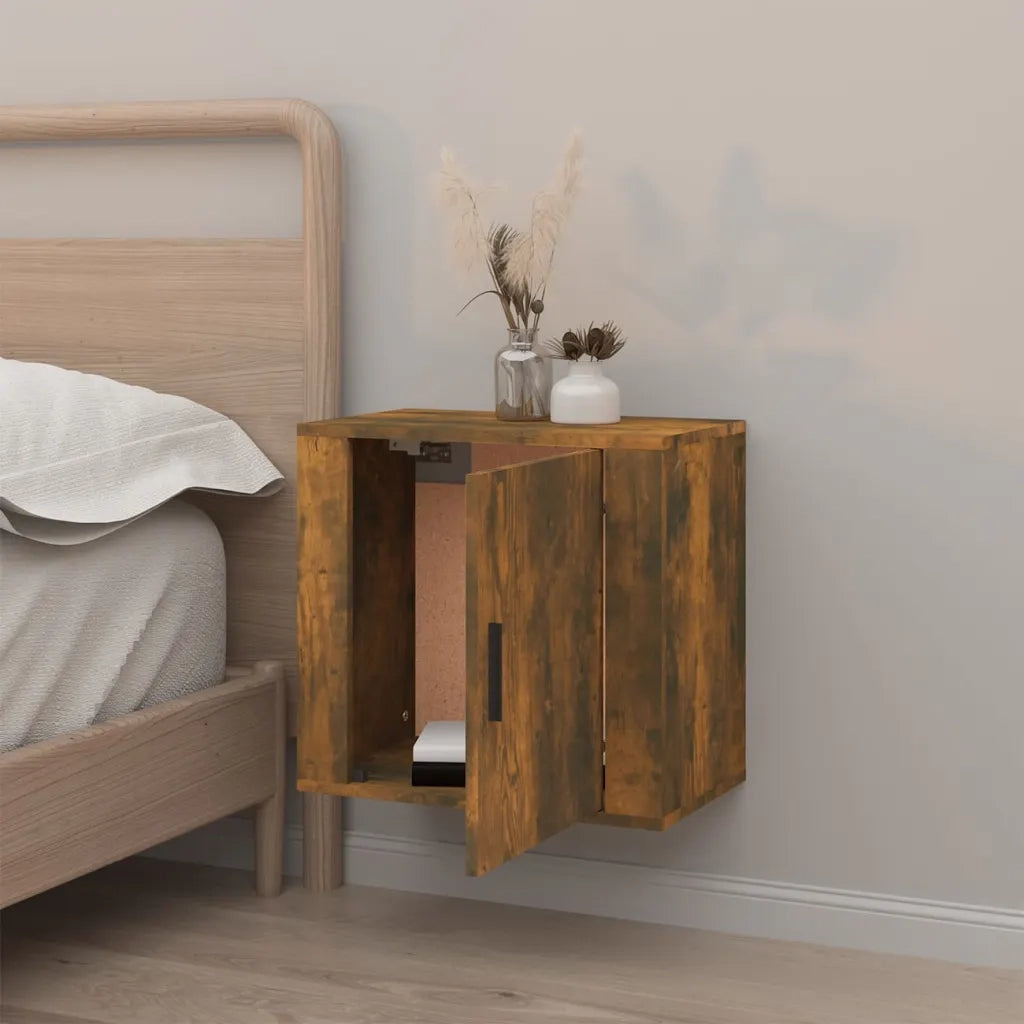 Comodino | Armadio da Notte | Mobiletto da notte a Muro Rovere Fumo 50x30x47 cm