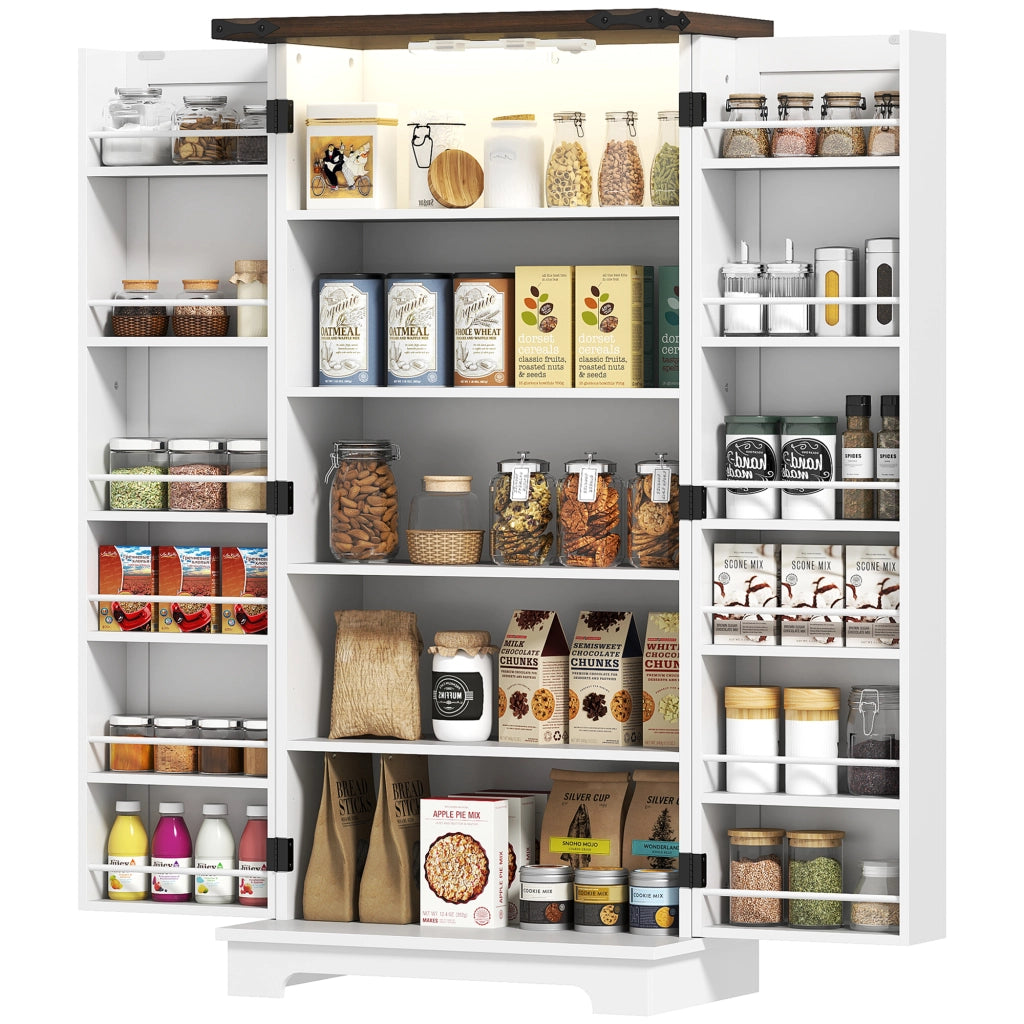 Mobile Cucina con 12 Ripiani ¨C Xylo ¨C Bianco con Luce LED, 60x40x120 cm