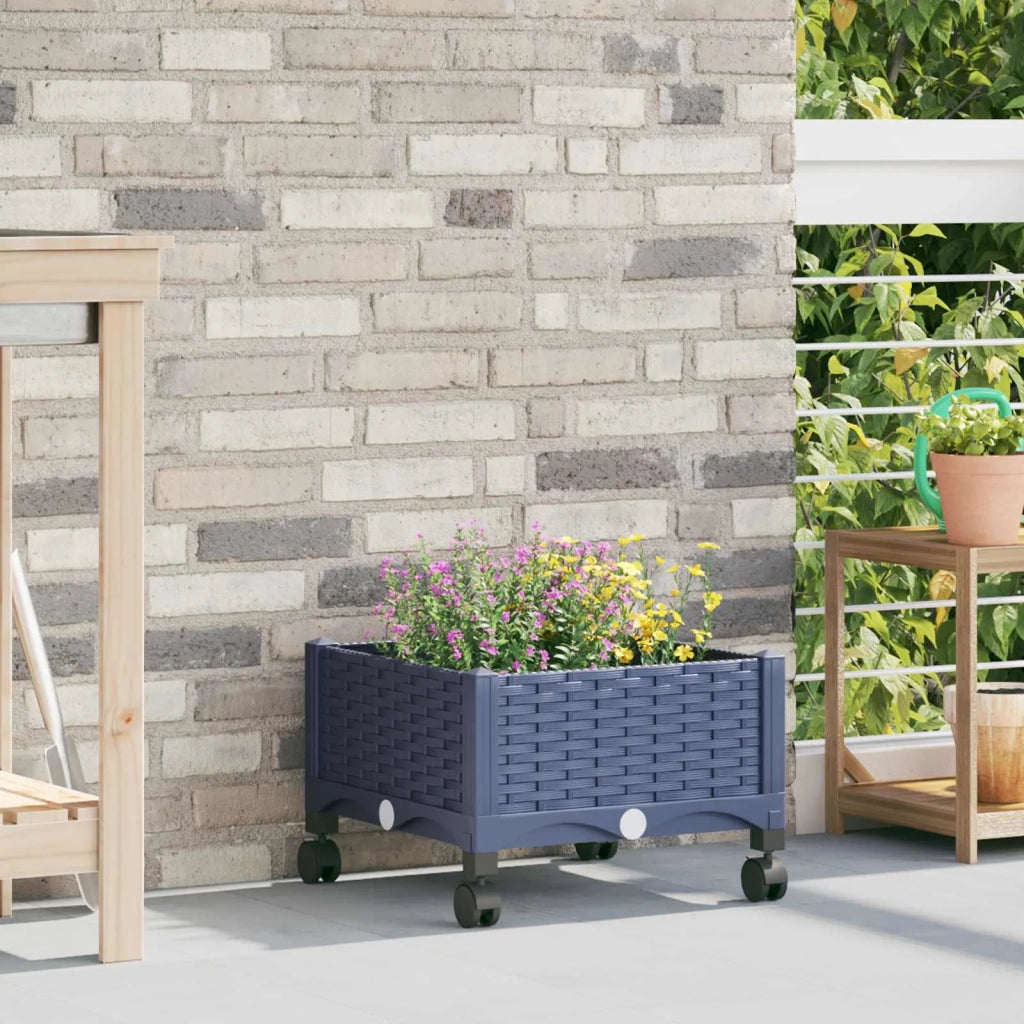 Vaso da Giardino con Ruote Blu Grigio 40 x 40 x 33 cm PP 3422906