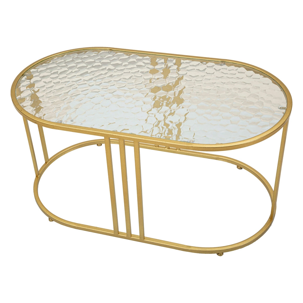Fadali, Tavolino da Salotto Forma Ovale, 90x50x45h cm oro
