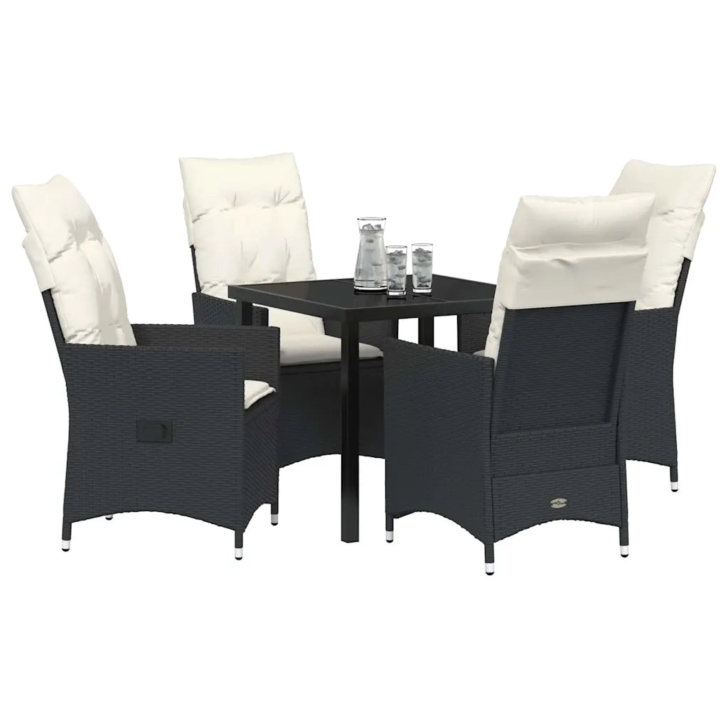 Set da Pranzo per Giardino con cuscino 5 pcs Nero polyrattan