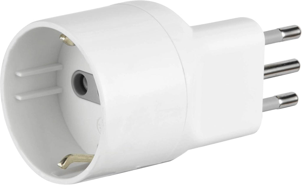 Adattatore disassato Schuko 10A 2P+T salvaspazio da spina tedesca a presa italiana 10A bianco Electraline