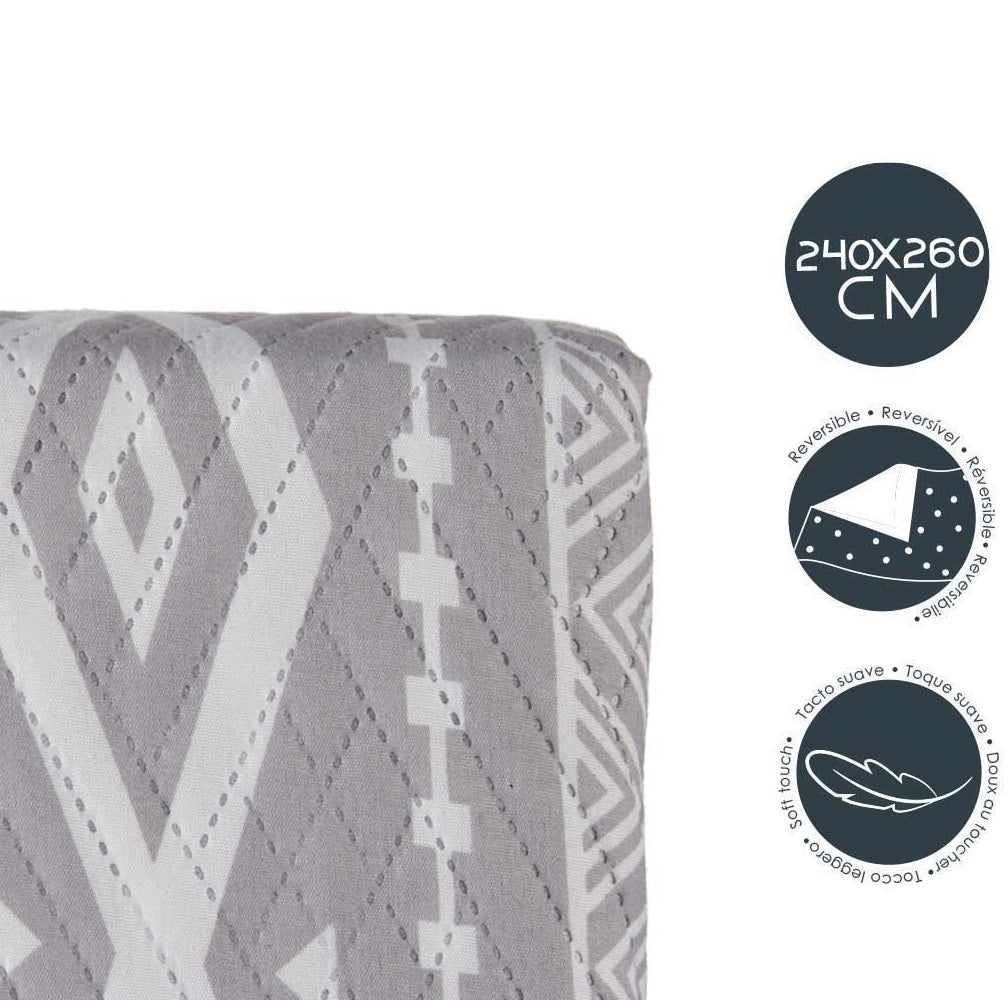 Trapuntino Letto Matrimoniale 240x260 cm Reversibile Bianco Grigio Moderno
