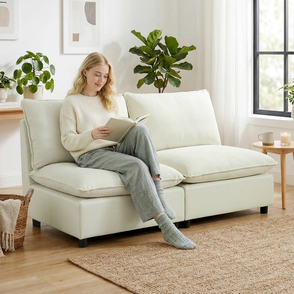 Divano 2 posti modulabile ¨C zephmum ¨C crema 146 cm senza braccioli