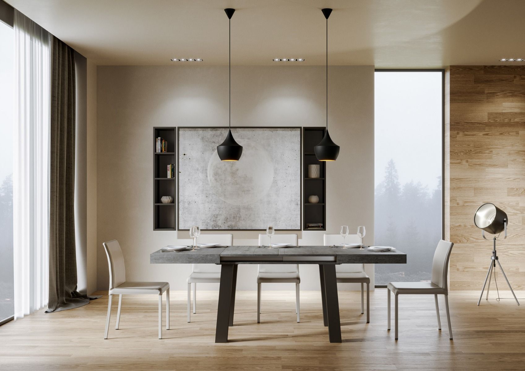 Tavolo Allungabile 140-400x90x77 cm Bridge Cemento Telaio Antracite