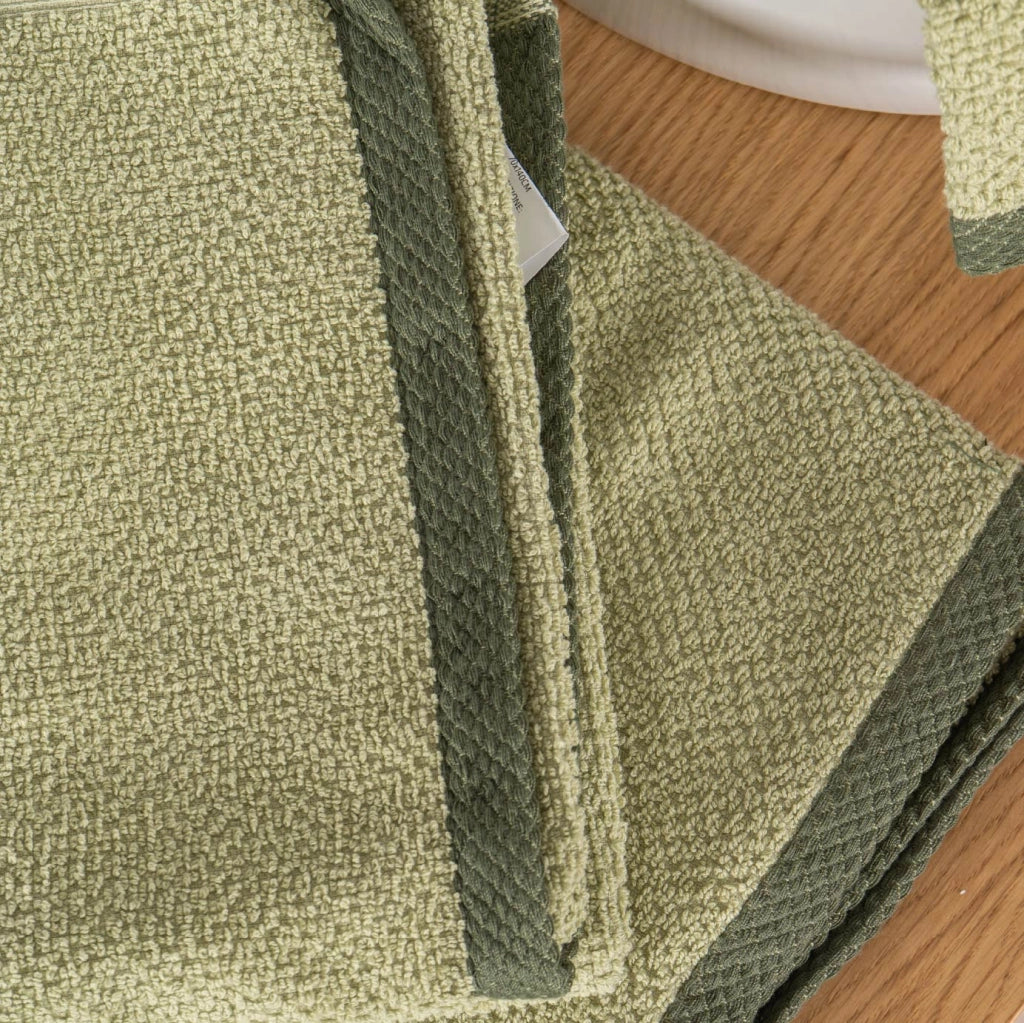 Set Asciugamani Bagno 3 Pezzi in Cotone 100% 430 GSM, Telo Doccia 70x140 cm, Asciugamano Viso 50x100 cm e Ospite 40x50 cm, Effetto Popcorn Morbido e Assorbente OlivaChiaro-OlivaScuro