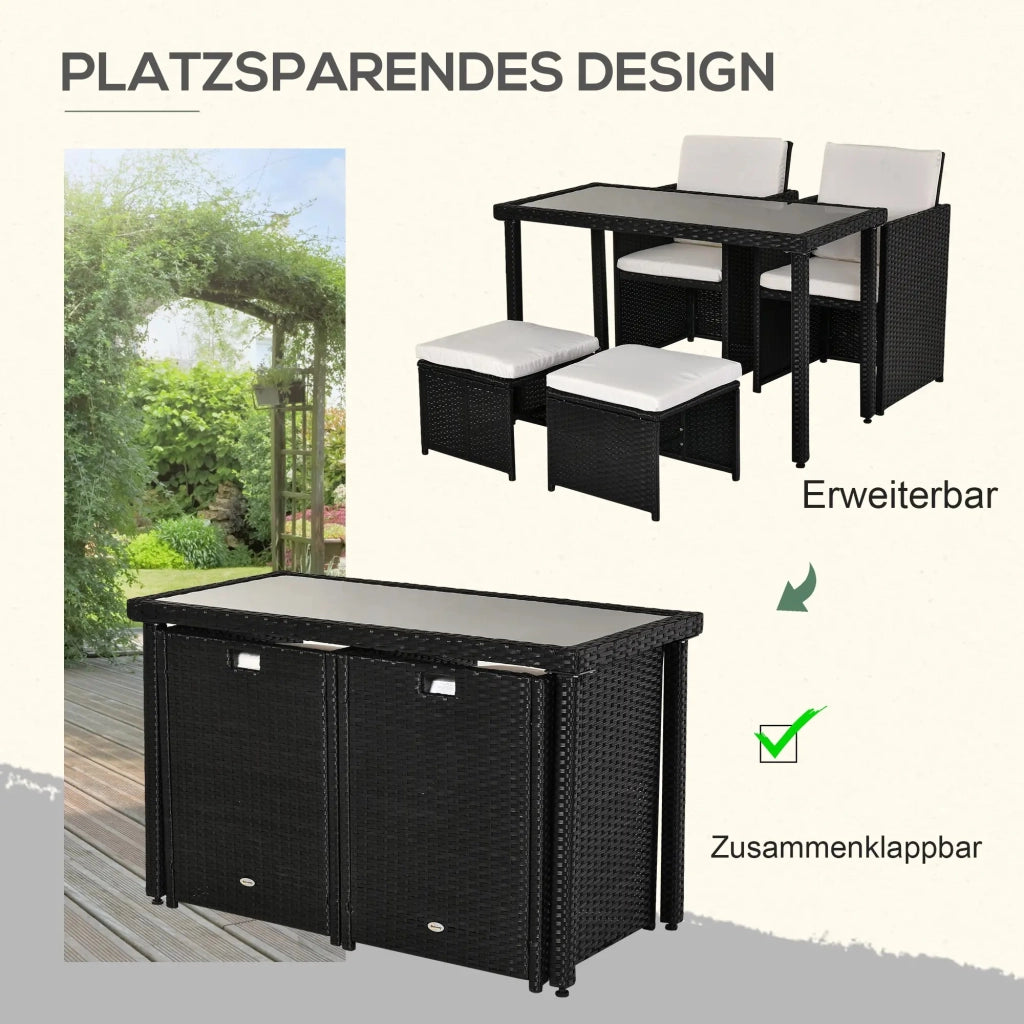 Set da pranzo in polyrattan, 11 pezzi, set da giardino con cuscini, nero, resistente alle intemperie ed elegante per giardino e patio.