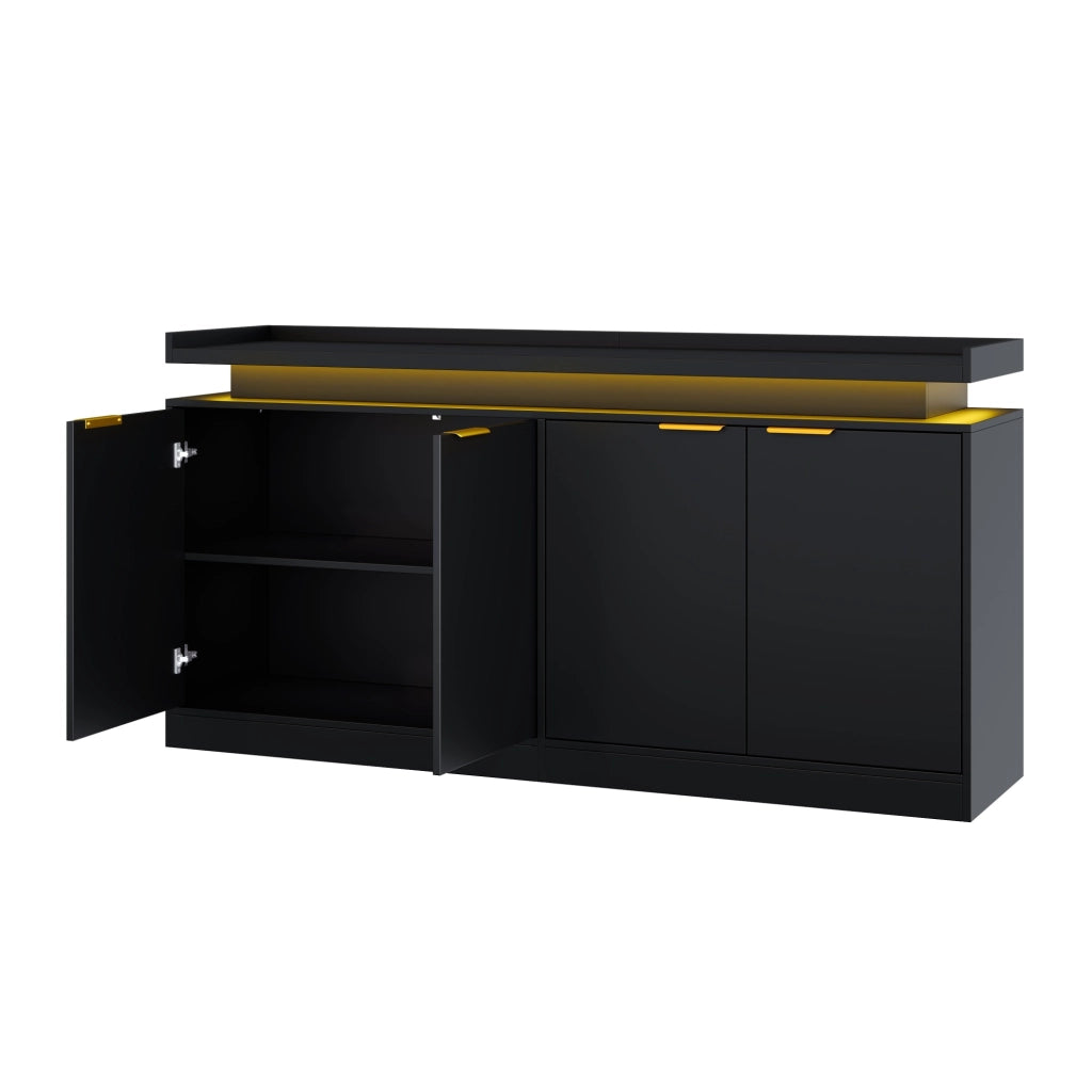 Credenza 160x39x83 cm con illuminazione LED RGB in MDF nera