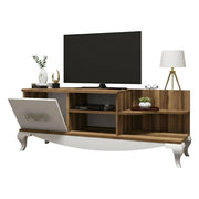 Mobile porta TV Assolo, Credenza da soggiorno, Armadio basso per TV, Base parete attrezzata, 130x45h51 cm, Noce e Bianco