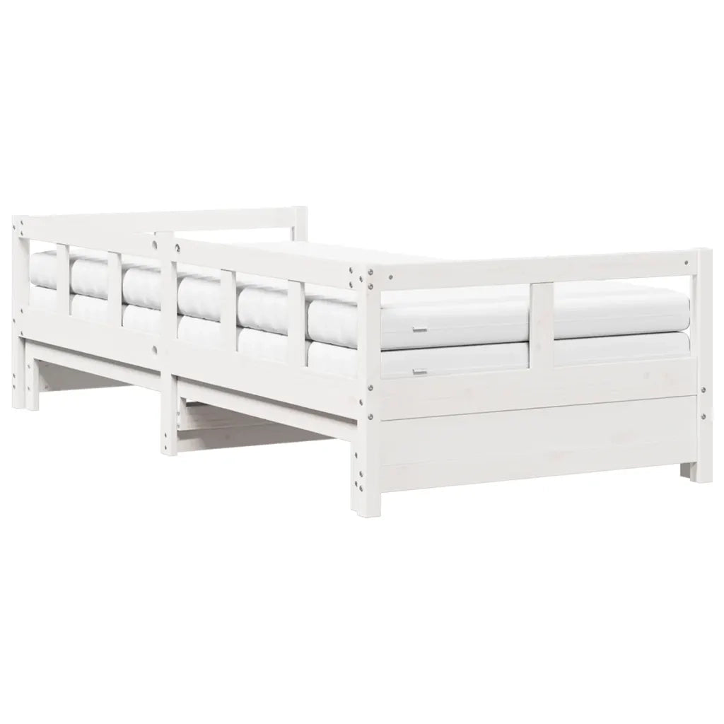 vidaXL Divano Letto con Rotelle e Materasso Bianco 90x200cm Legno Pino