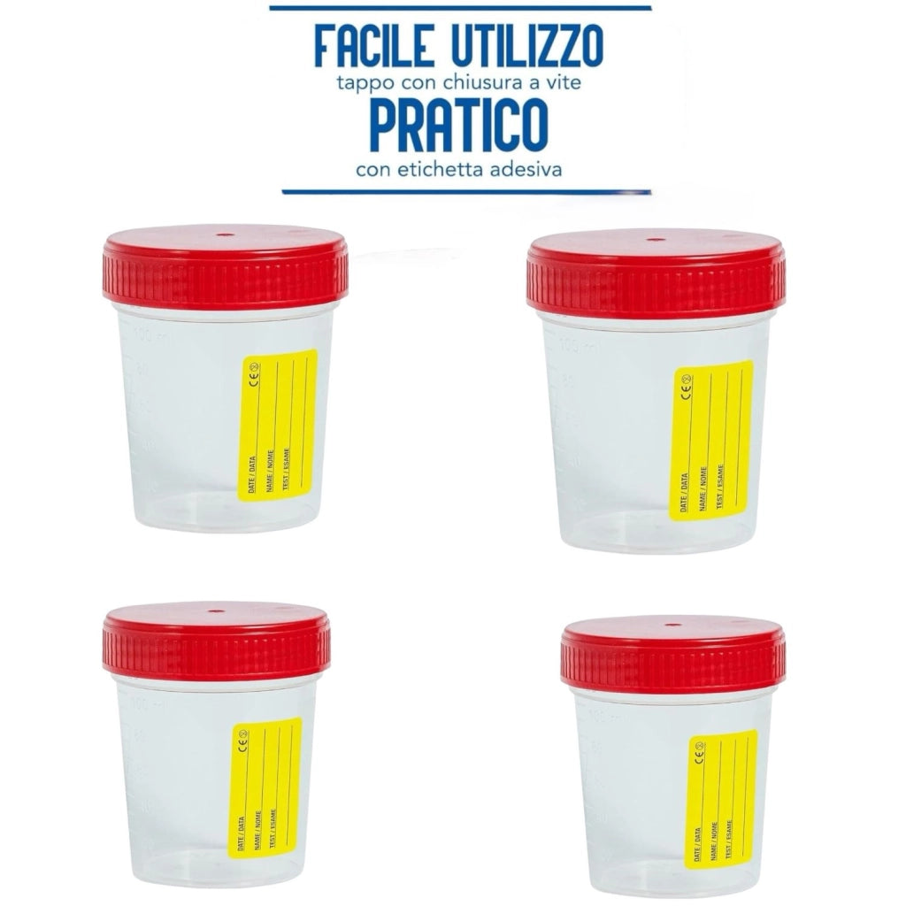 4 Pz CONTENITORI URINE 120 ml STERILE CON TAPPO ERMETICO A VITE