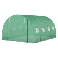 Serra Tunnel da Giardino 3 x 4 x 2 m con Porta Avvolgibile e Grandi Finestre, in Acciaio Zincato e PE, Verde