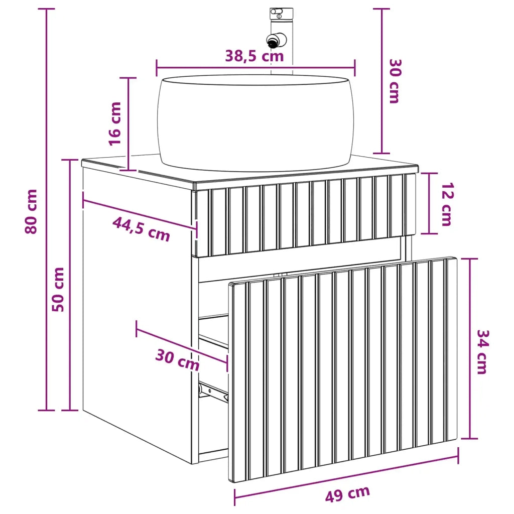Mobile lavabo da parete Sonoma grigio 49 x 44,5 x 66 cm 890618