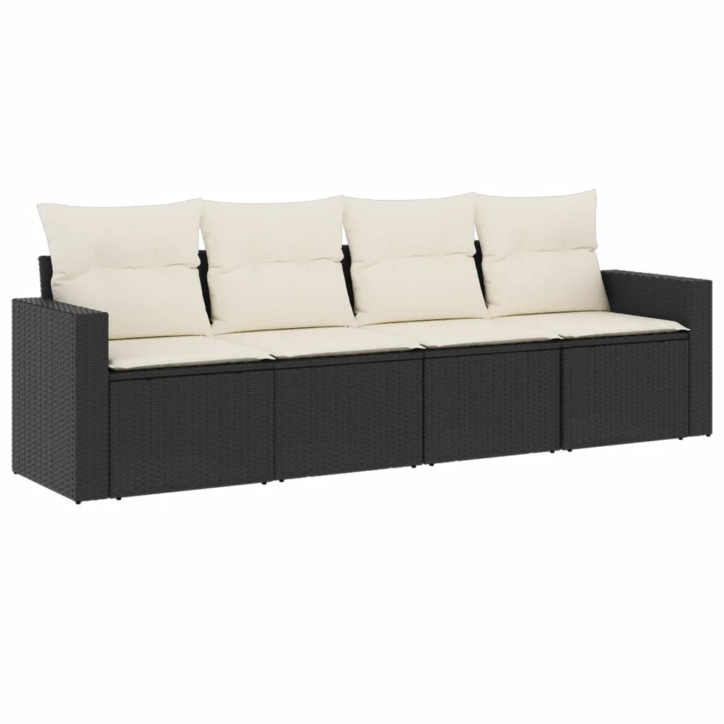 Salotto da Giardino-Set Divani da Giardino 4 pz con Cuscini Nero in Polyrattan 779827