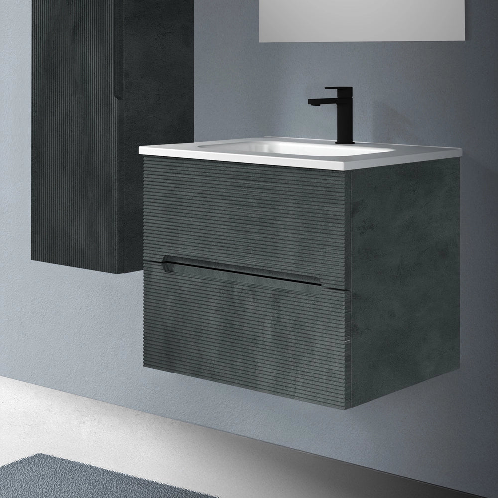 Mobile bagno sospeso 60 lava cannettato 2 cassetti lavabo e specchio Rigo