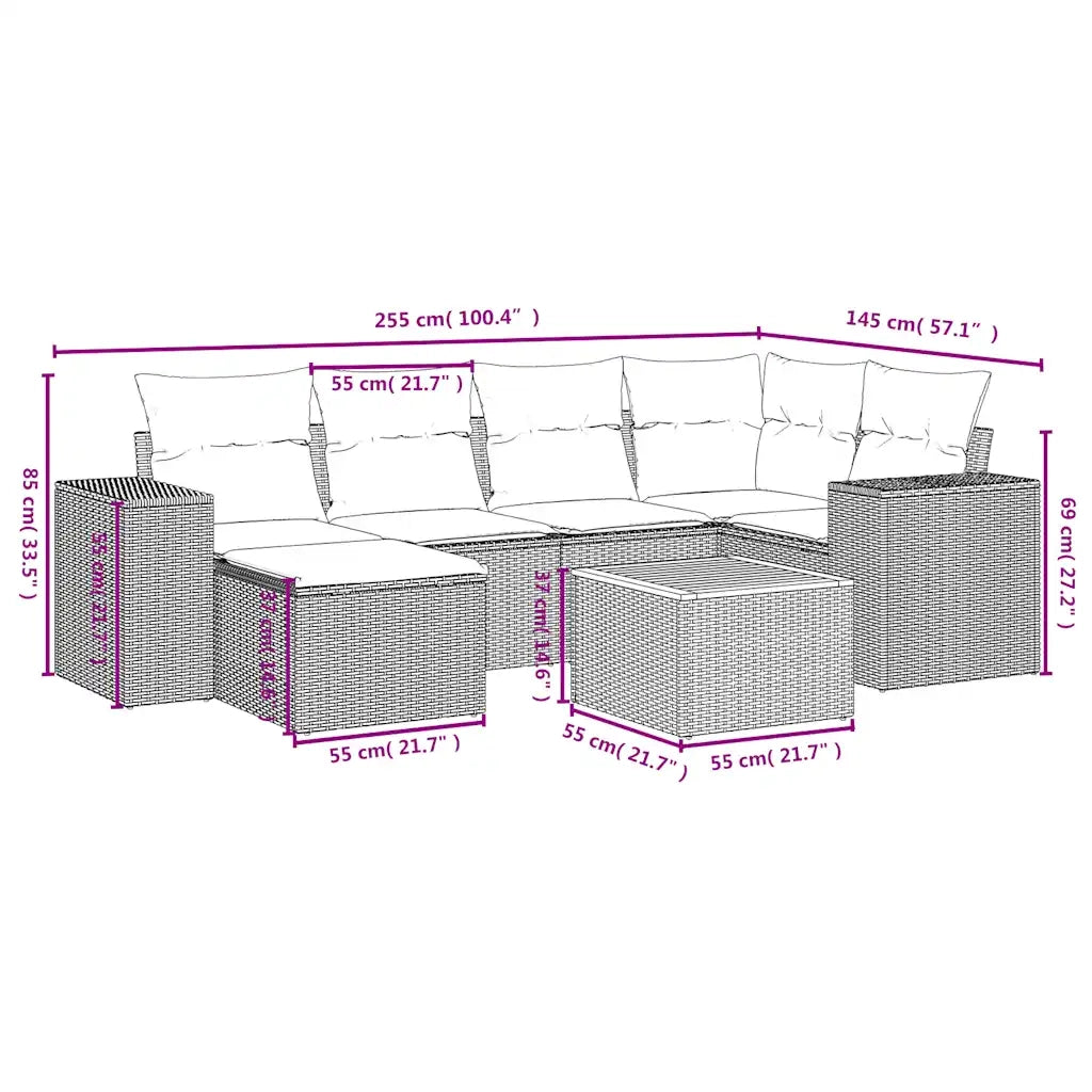 Set Divani da Giardino 7 pz con Cuscini Grigio in Polyrattan 3225550