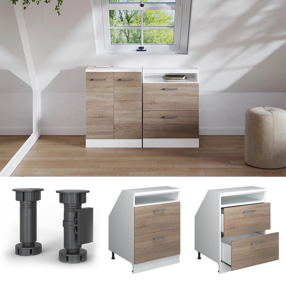Mobile sottotetto Rion Sonoma/Bianco 60 x 83.8 cm con 2 cassetti, carcassa 60 cm profondità Vicco