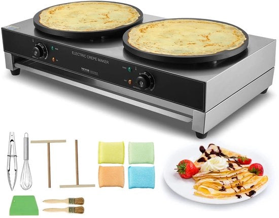 Fornitura di crêpes elettrica da 16 pollici – 3400W macchina da crêpe commerciale con piatto antiaderente.