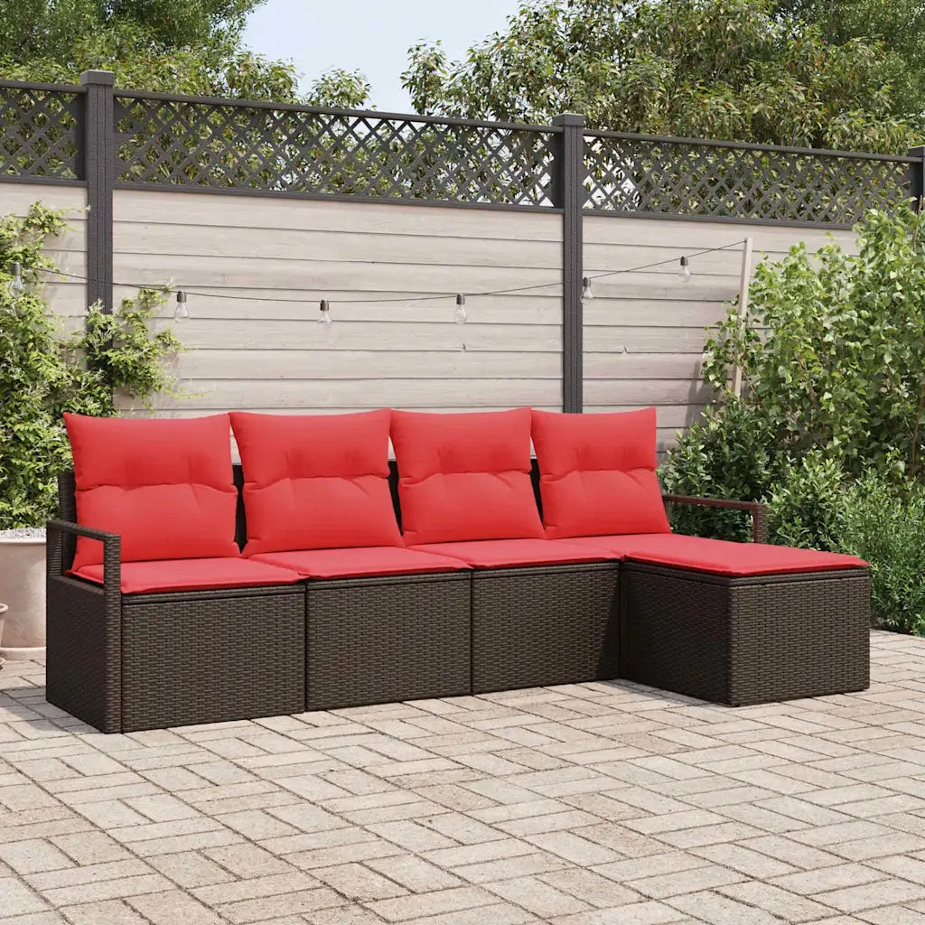 Set di divani con cuscino 5 pz | Set Salotto da Giardino Marrone polyrattan