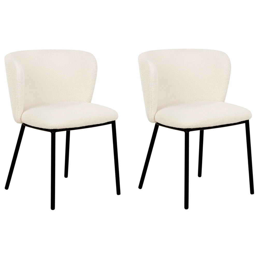 Set di 2 sedie da pranzo in bouclè bianco sporco Rivestimenti in metallo nero Gambe senza braccioli Schienale curvo Design moderno e contemporaneo