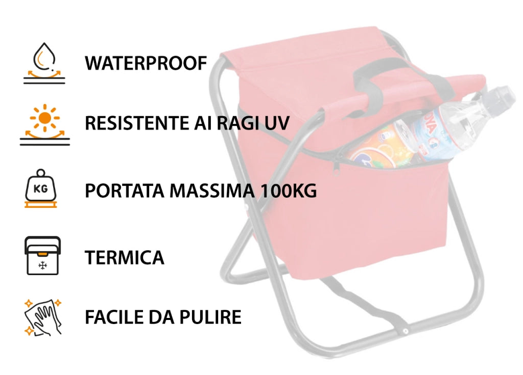 Sgabello Camping Spiaggia Pieghevole Seduta Borsa Termica Mod. Pachino - Pachino - Verde