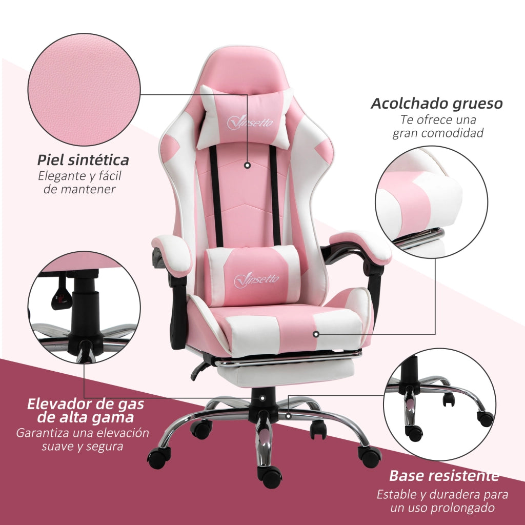 Sedia Gaming Reclinabile con Poggiapiedi ¨C Xylo ¨C Rosa con Cuscino Lombare e Poggiatesta