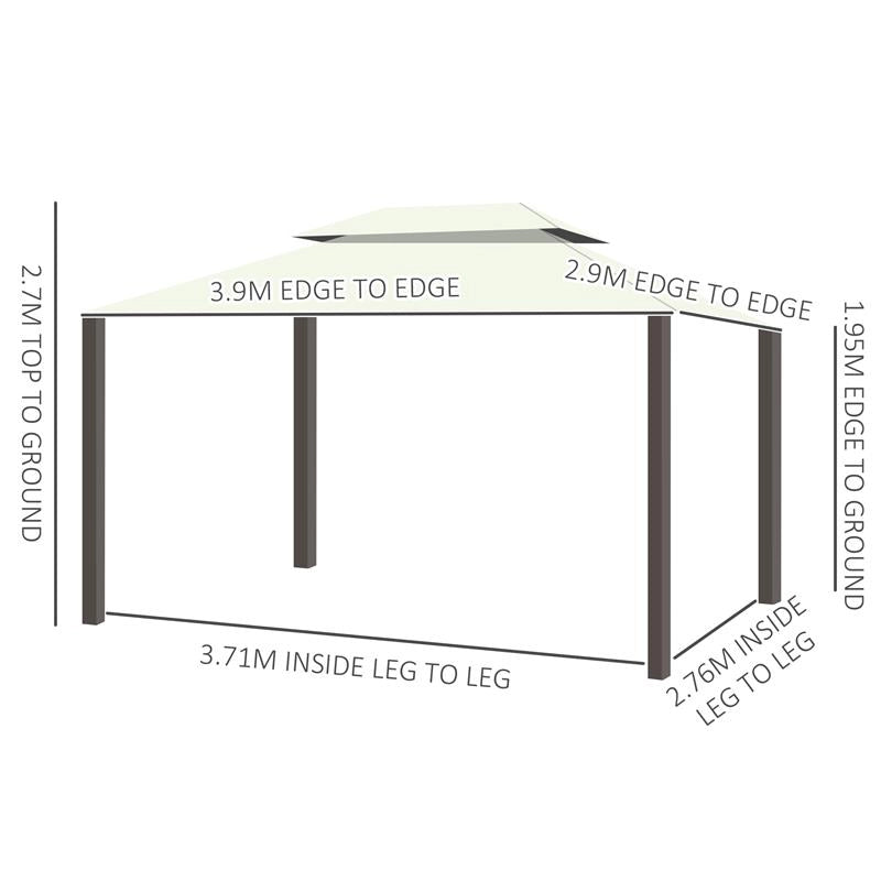 GAZEBO DA GIARDINO 4X3 M CON ZANZARIERA E TENDE, TETTO DOPPIO E RIVESTIMENTO ANTI-UV, CREMA