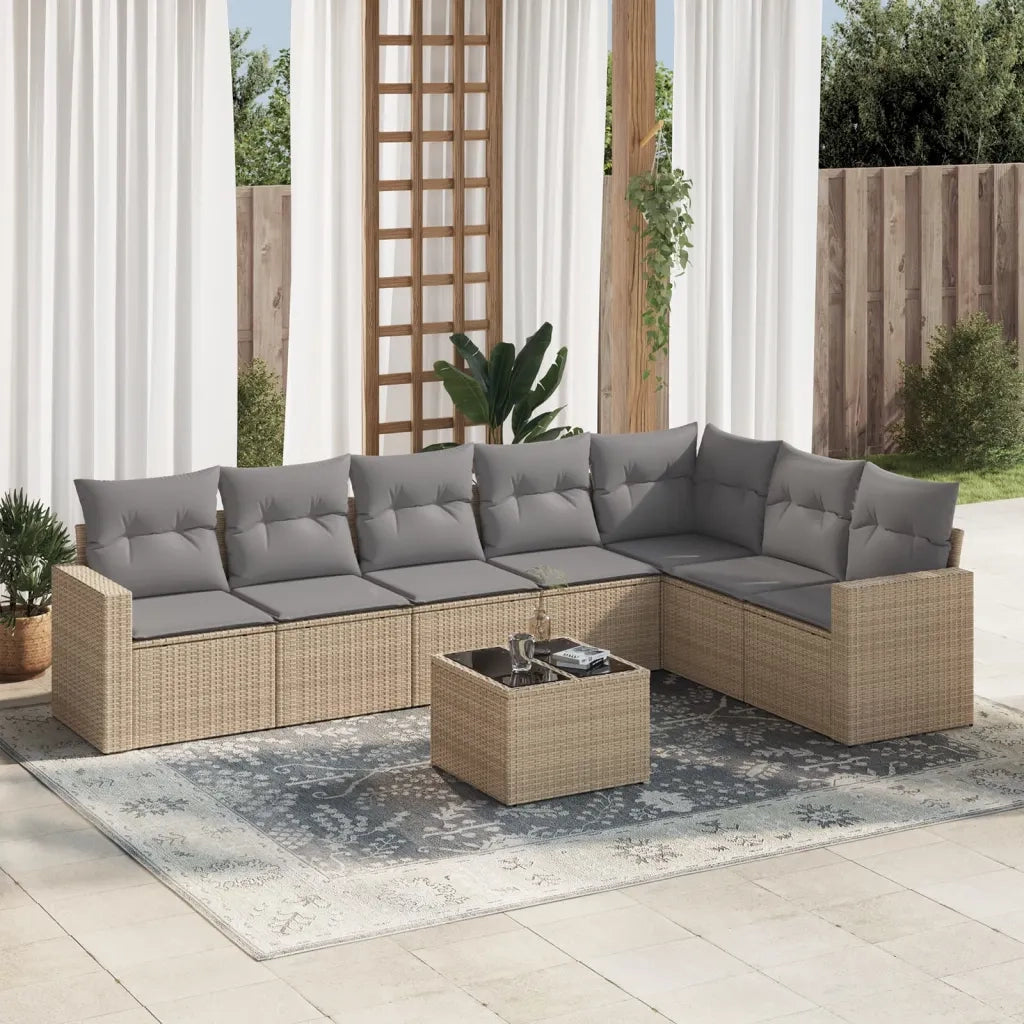 Set Divano da Giardino 8 pz con Cuscini Beige in Polyrattan 3251396