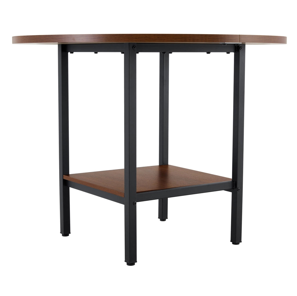 Tavolo rotondo moderno 100 cm con ripiano portaoggetti; in MDF e metallo; colore noce
