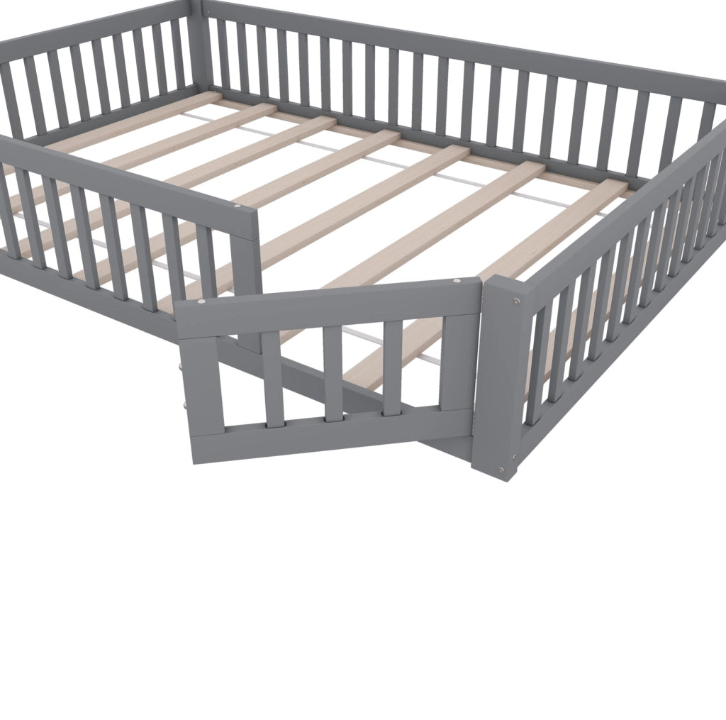 LETTO per bambini 140x200 cm con rete di sicurezza e rete a doghe grigio
