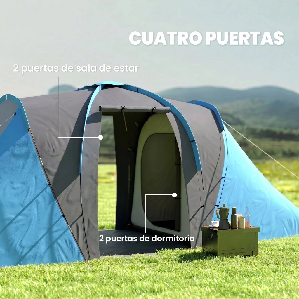 Tenda da Camping per 4-6 Persone 2 Camere Impermeabile 3000mm ¨C zephmum ¨C Grigio e Blu 555x225x190 cm