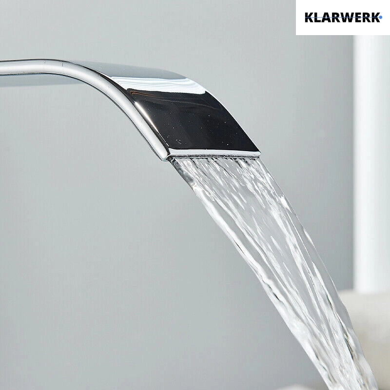 ROSA | Rubinetto da bagno Premium Hotel Waterfall cromato | Miscelatore per lavabo in acciaio inox per catering | Rubinetto dal design quadrato