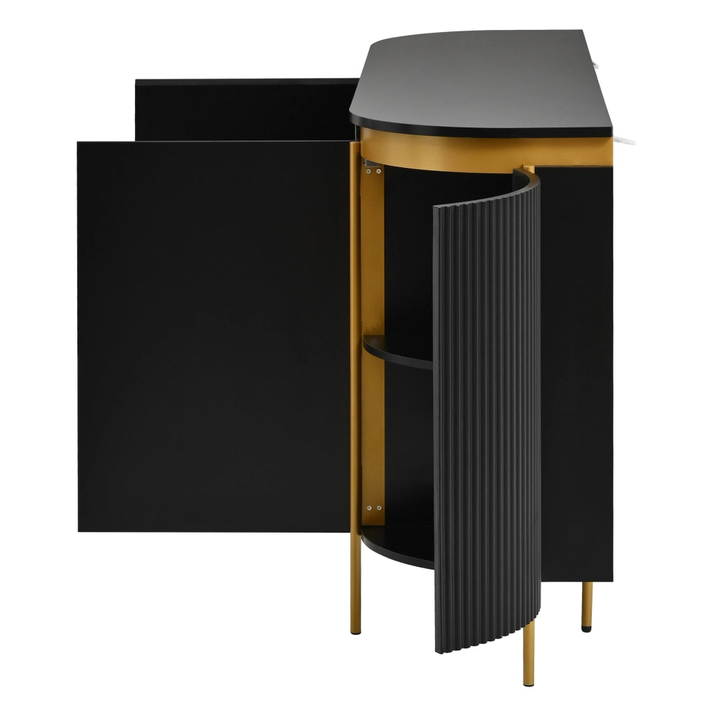 Sideboard 140x38x80 cm con 4 ante e passacavi in MDF nero