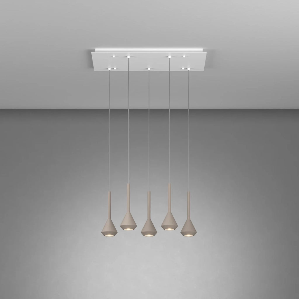 Lampadario Moderno Aygo Metallo Bianco E Sabbia 5 Luci Gu10